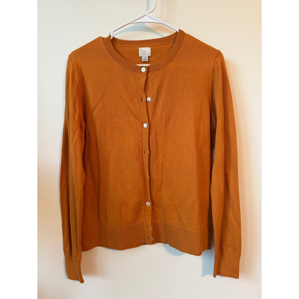 A New Day Womens Burnt Orange Button Down Crewneck Cardigan Sweater Size M